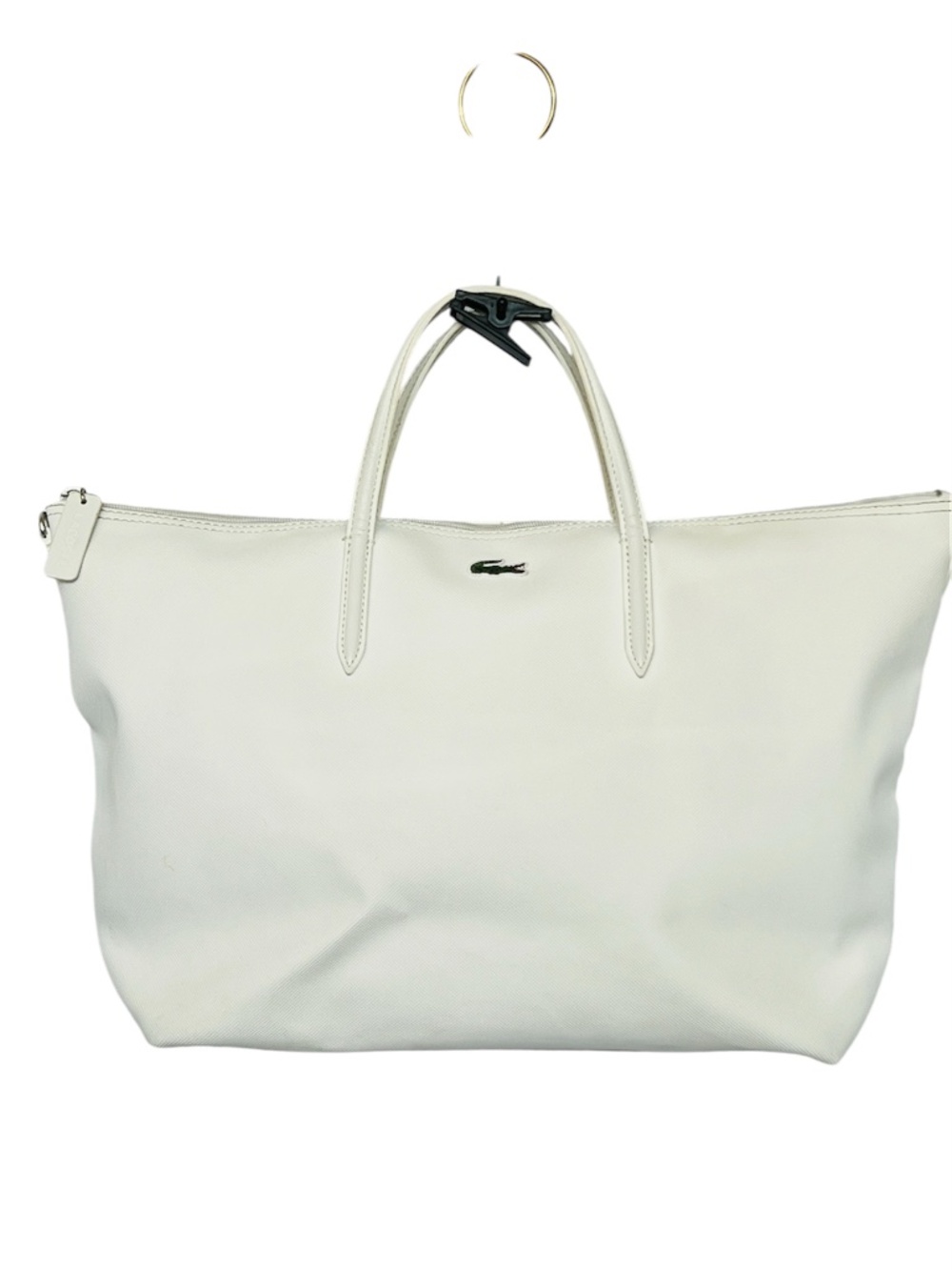 Lacoste Bag Vintage PVC Large Tote Off White Double Handles Zipper Closure